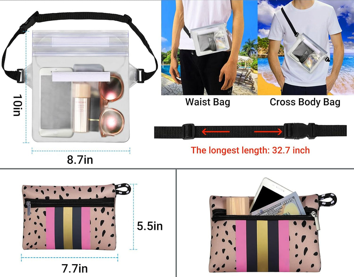 Neoprene Beach Bag with Inner Zipper Pocket, Large Beach Tote Bag with Purse, Machine Washable Travel Tote Bag