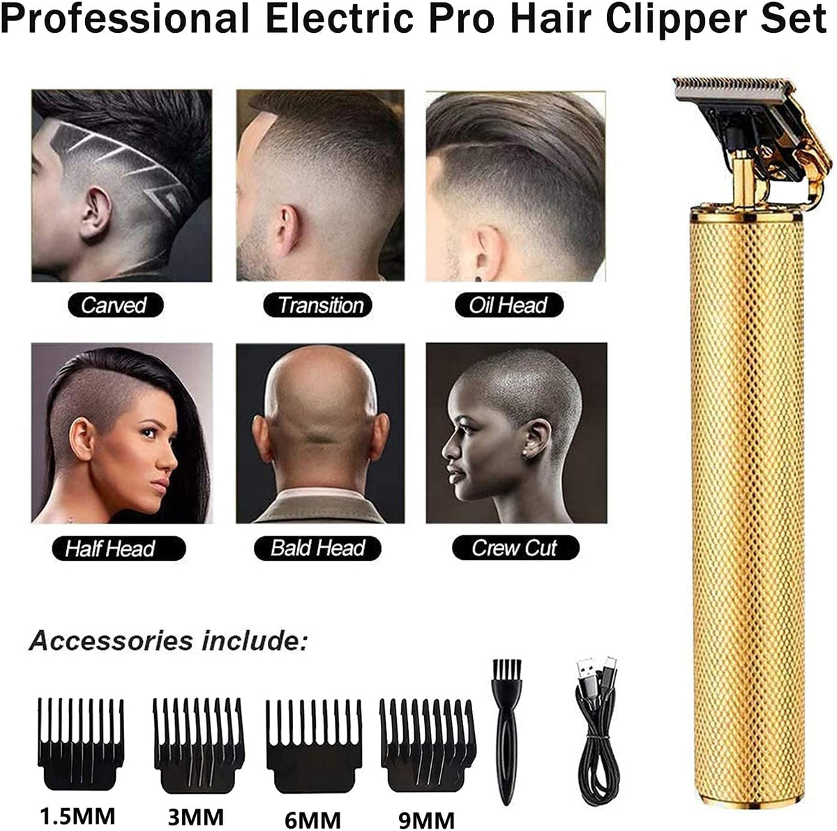 Cordless Precision Hair Clipper with T-Blade for Fade Cuts, Edge-Ups, Beard Shaping & Full Body Detailing – USB Rechargeable, 6-Hour