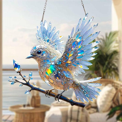 Prism Bird Window Ornament - Rainbow Light Catcher Suncatcher for Home Windows, Crystal Effect Acrylic Decoration 6x6 or 8x8 Inch