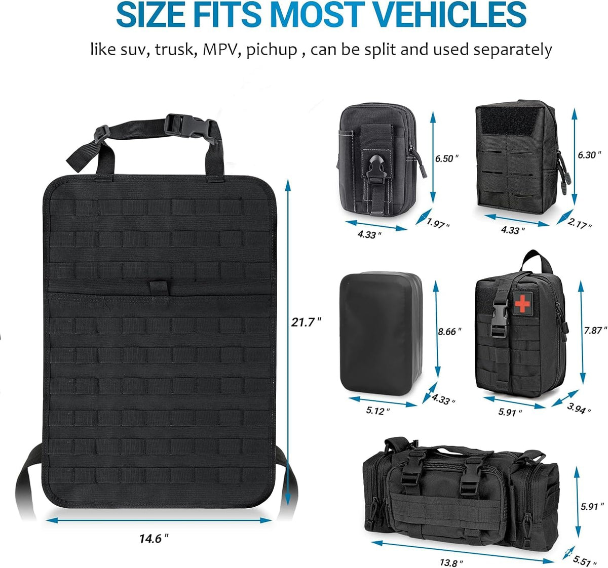 Tactical | Car Seat Organizer with Waterproof Design & Molle Webbing | Versatile Storage Solution for Cars, Trucks, and SUVs