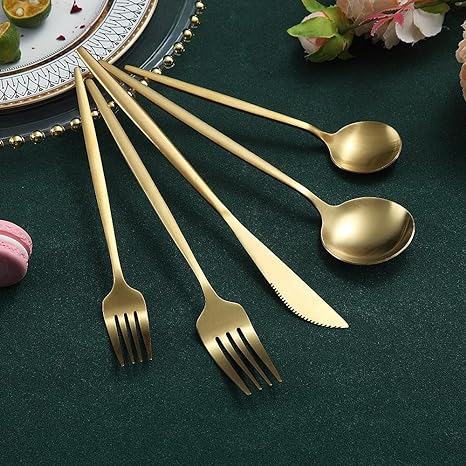 Titanium-Coated Stainless Steel Flatware Set – 18/10 Premium Dinnerware Service for Everyday Dining & Special Occasions