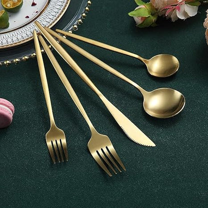Titanium-Coated Stainless Steel Flatware Set – 18/10 Premium Dinnerware Service for Everyday Dining & Special Occasions