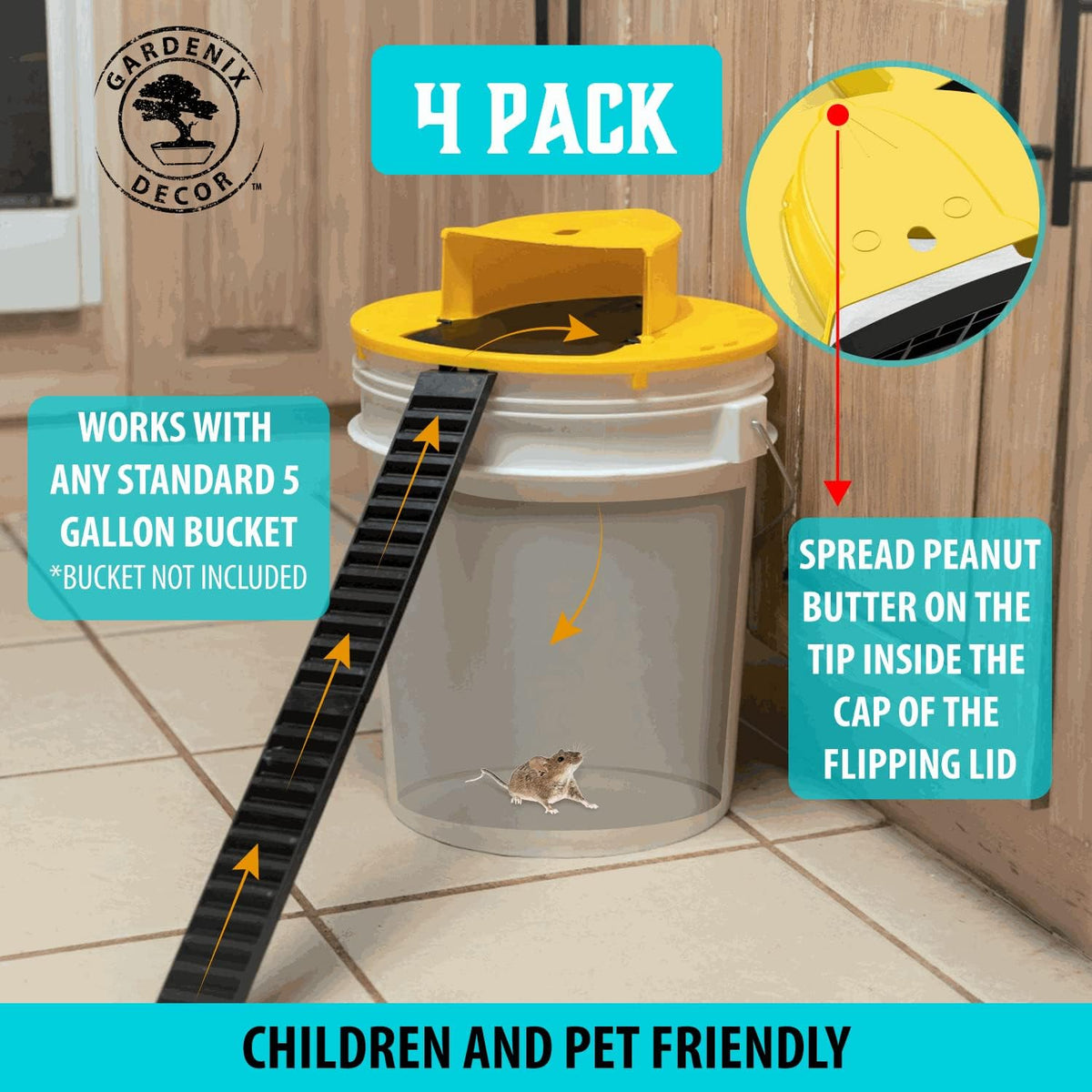 Flip-Top Rodent Catcher Lids for 5-Gallon Pails – Self-Resetting Multi-Catch Design for Garage Barn Shed Home – Reusable Safe Pest