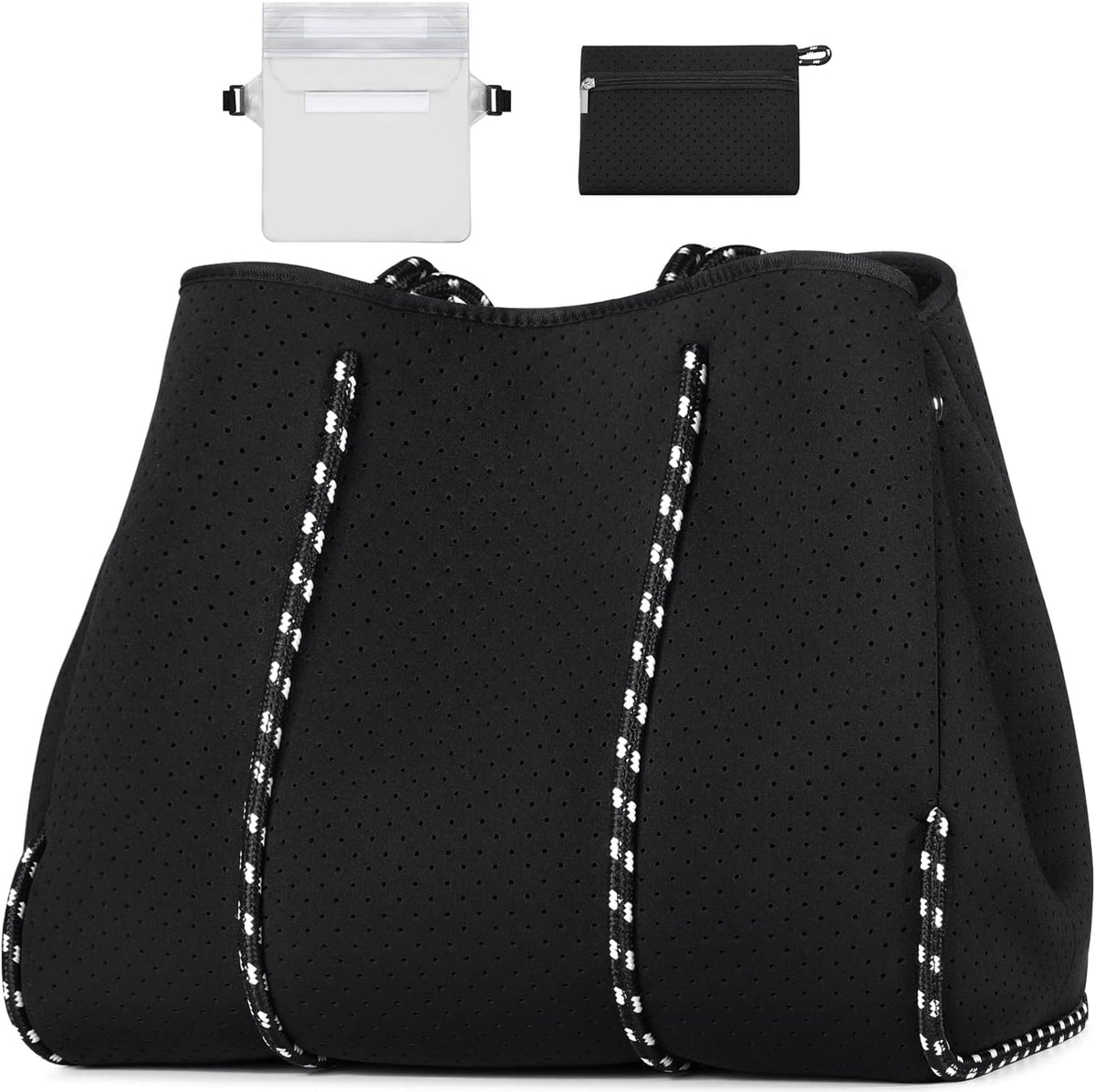 Neoprene Beach Bag with Inner Zipper Pocket, Large Beach Tote Bag with Purse, Machine Washable Travel Tote Bag