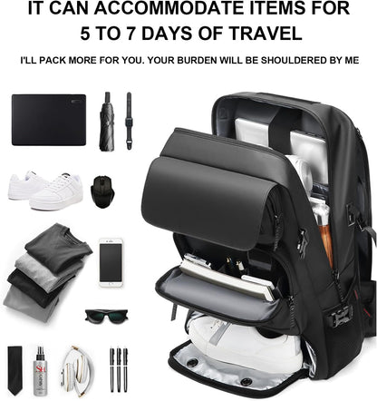 Large Capacity Backpack with Laptop Sleeve, Separate Shoe Storage & Charging Port for Travel, Hiking & Commuting