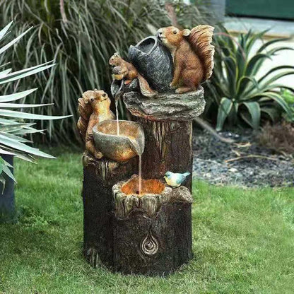 Tabletop Water Fountain with Animal Figurine & Solar LED Light for Patio Garden Balcony Outdoor Decor
