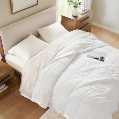 Windom Collection | Down Alternative Blanket with Moisture-Wicking Treatment | Lightweight & Soft Bed Cover for All Seasons, Satin Trim