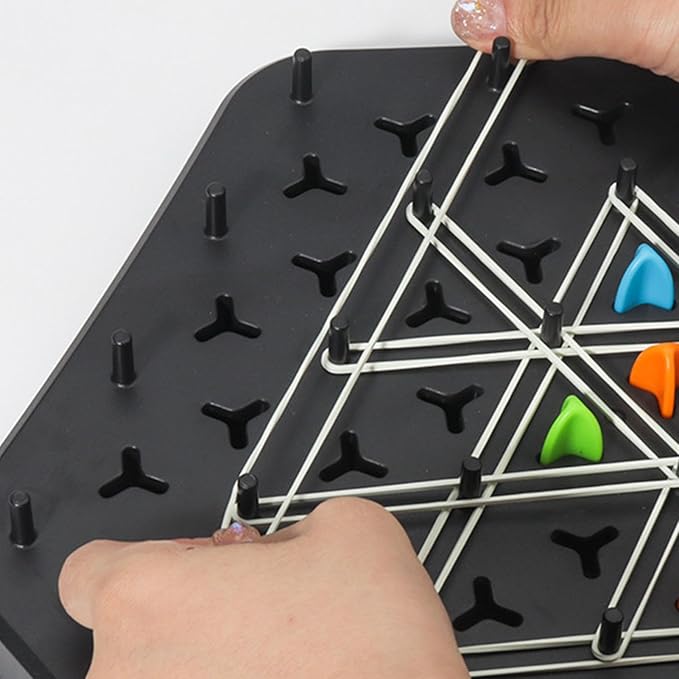 Triangle Strategy Board Game for Kids & Adults – Spatial Reasoning Puzzle with Pegs & Bands for Family Game Night