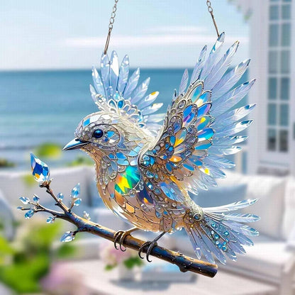 Prism Bird Window Ornament - Rainbow Light Catcher Suncatcher for Home Windows, Crystal Effect Acrylic Decoration 6x6 or 8x8 Inch