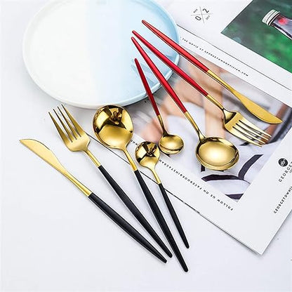Stainless Steel Flatware Set 24-Piece Service for 6 with Colorful Handles for Everyday Dining Modern Table Utensils