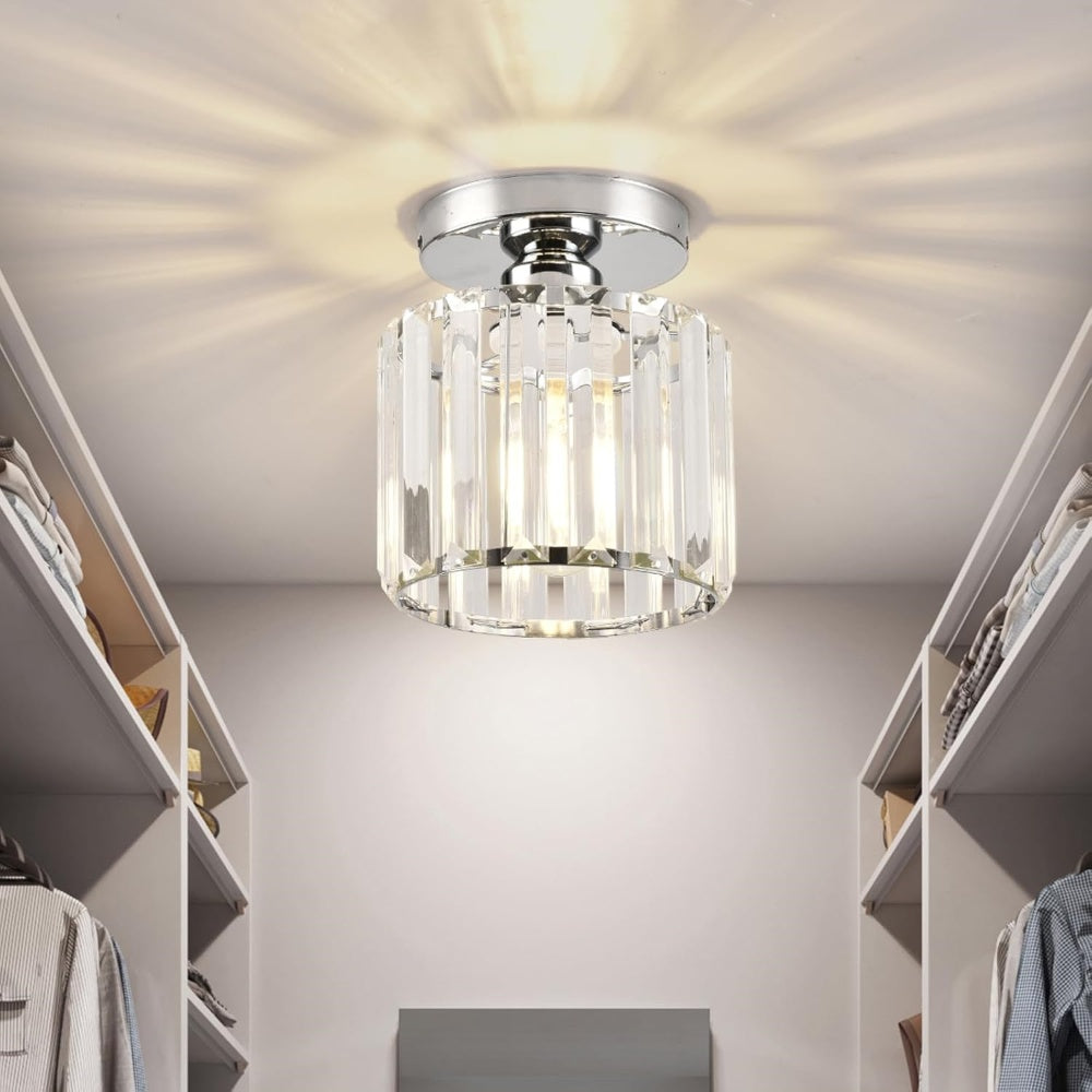Flush Mount Crystal Light Fixture E27 Socket Black Gold for Bedroom Living Room Hallway Indoor Home Décor Compact Reflective Shade Elegant A