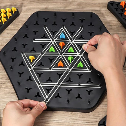 Strategic Triangle Board Game for Kids & Adults – Screen-Free Logic Puzzle with Pegs & Elastic Bands for Family Game Night