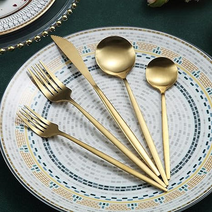 Titanium-Coated Stainless Steel Flatware Set – 18/10 Premium Dinnerware Service for Everyday Dining & Special Occasions