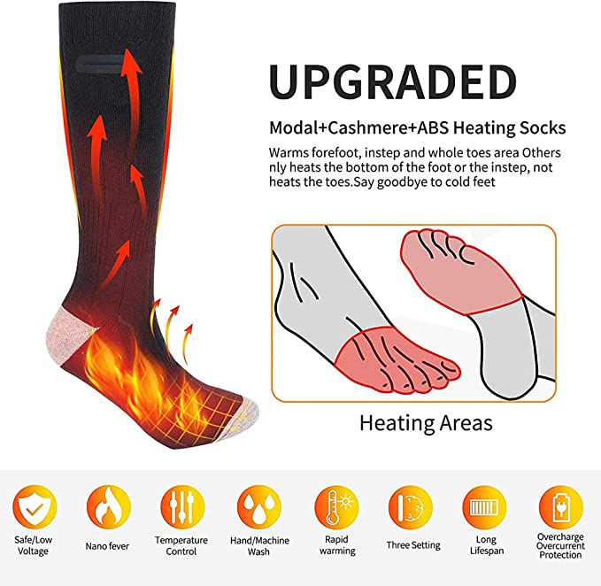 Electric Heated Socks with Battery-Powered Warmth for Cold Winter Days, Thermal Insulated Foot Warmer for Men Women, Rechargeable Heating