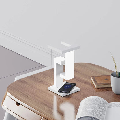 Floating Magnetic Desk Lamp with Wireless Charging Pad for Smartphones - Adjustable Brightness Touch Control LED Light for Home Office