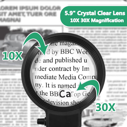 Dual-Magnification LED Desk Lamp – 10X & 30X Illuminated Reading Lens with Flexible Arm for Close-Up Work, Vision Assistance, Hobbies &