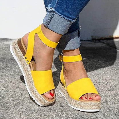 Women's Ankle Strap Platform Wedge Sandals Open Toe Buckle Shoes for Summer Casual Wear