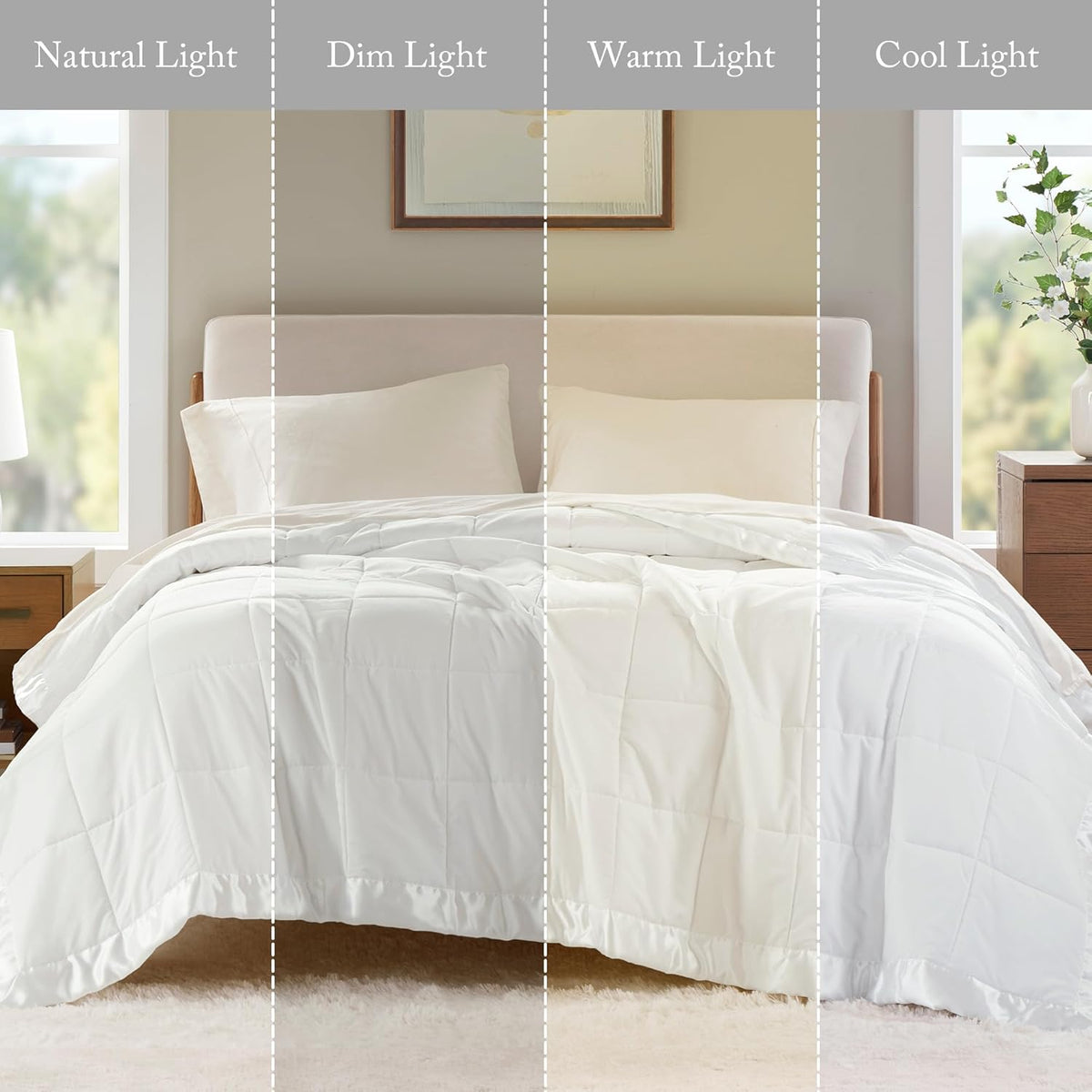 Windom Collection | Down Alternative Blanket with Moisture-Wicking Treatment | Lightweight & Soft Bed Cover for All Seasons, Satin Trim