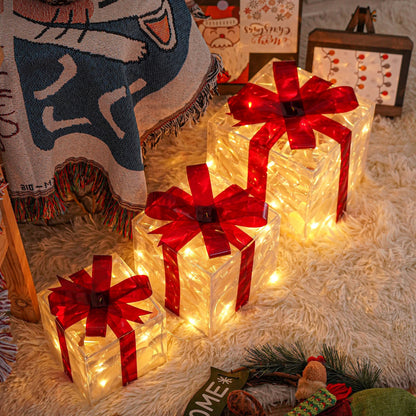 Holly Jolly Boxes™ - Set Of 3 Christmas Light Gift Boxes Decoration