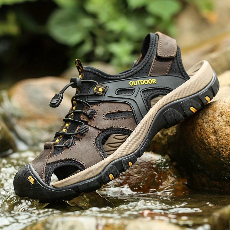 Men's Leather Fisherman Sandals with Closed Toe - Breathable Summer Sandals for Walking, Hiking & Casual Outdoor Wear