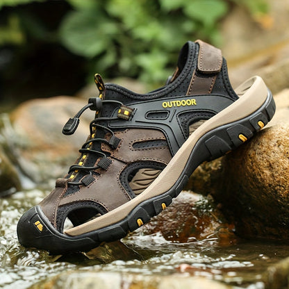 Men's Leather Fisherman Sandals with Closed Toe - Breathable Summer Sandals for Walking, Hiking & Casual Outdoor Wear