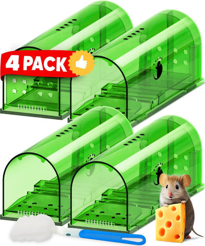 Humane Live Catch Mouse Traps Set of 4 Reusable No-Kill Rodent Catchers with Clear Viewing Windows Safe for Kids Pets Indoor Outdoor Pest Co