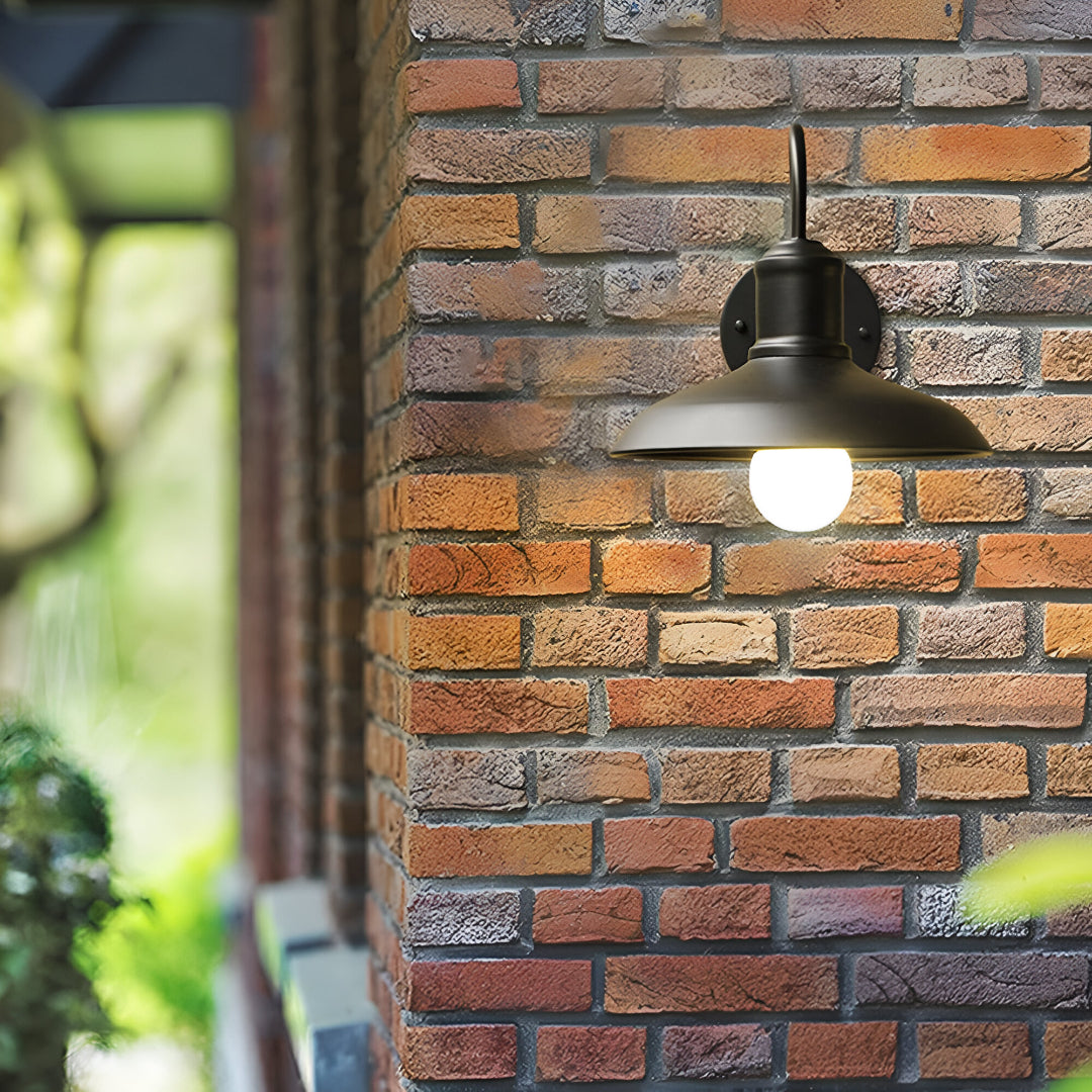 Exterior Iron Sconce Fixture 15 in Black Downlight Bowl Shade for Front Door Patio Walkway Farmhouse Vintage