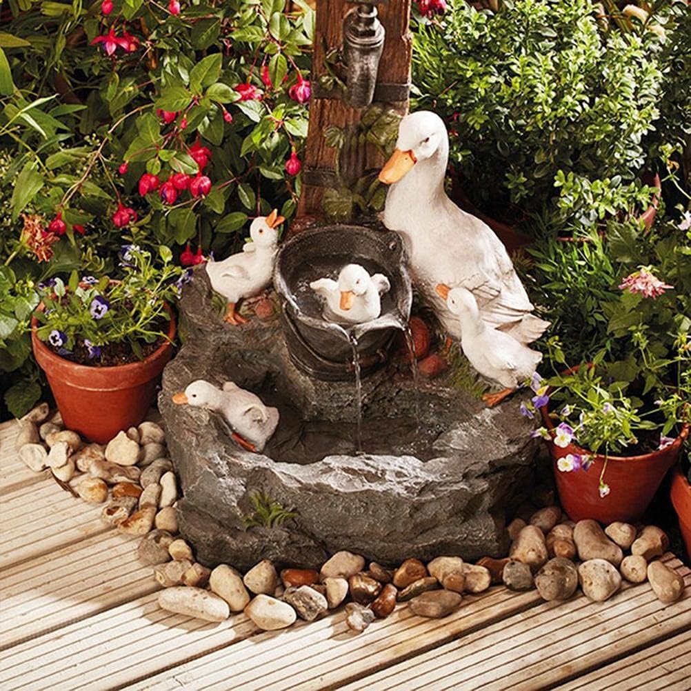 Tabletop Water Fountain with Animal Figurine & Solar LED Light for Patio Garden Balcony Outdoor Decor