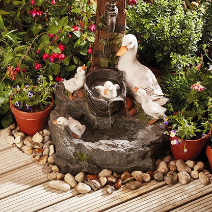 Tabletop Water Fountain with Animal Figurine & Solar LED Light for Patio Garden Balcony Outdoor Decor