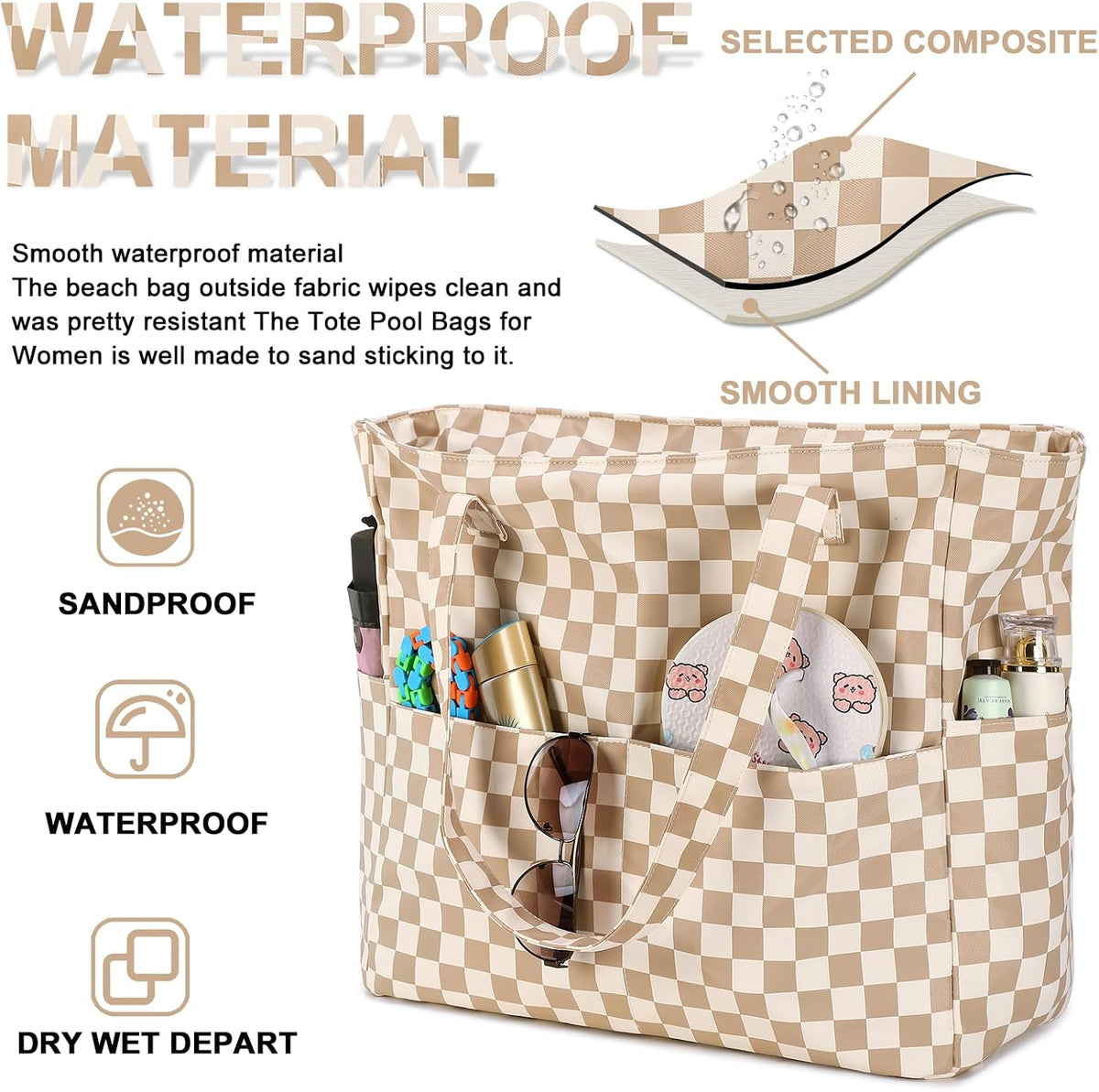 Ortekor Waterproof Beach Tote Bag with Wet Compartment | Extra Large Carry-On for Weekend Travel
