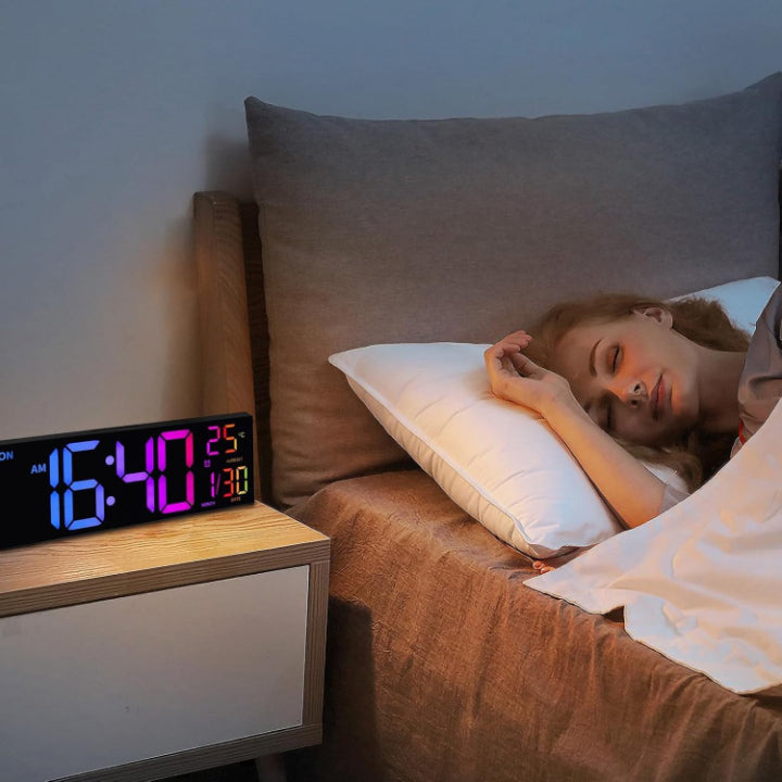 Large Digital Wall Clock with Remote, Daylight Saving Clock with Temperature and Alarm, Modern Wall Clock with RGB Modes
