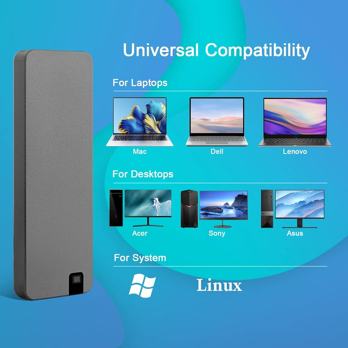 Portable External SSD Hard Drive USB 3.2 Gen 1 Shock-Resistant Aluminum Storage for PC Mac Laptop Travel Business Students Fast Data