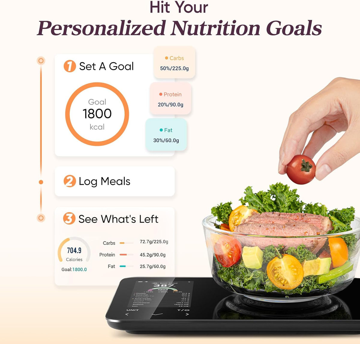Smart Kitchen Scale | Digital Food Scale with Nutritional Calculator | Accurate Weight Measurement for Healthy Meal Prep