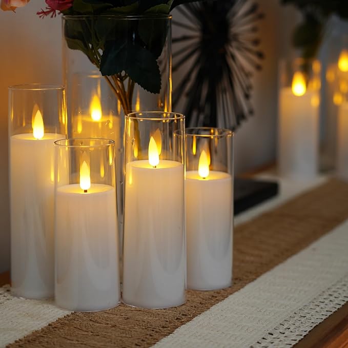 Battery-Operated LED Pillar Candles with Remote Control and Timer - 9-Piece Decorative Light Set for Living Room, Bedroom, and Dining Table