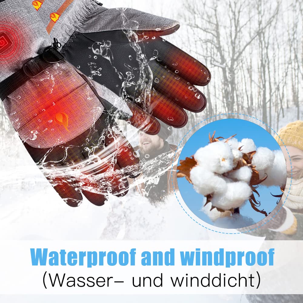 Battery-Powered Heated Winter Gloves with Touchscreen Fingers & 3 Temperature Settings for Skiing, Outdoor Work