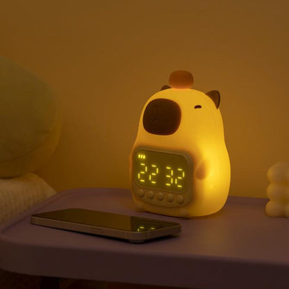 Capybara Night Light Alarm Clock for Kids & Adults | Touch Control Bedside Lamp with Rechargeable Battery & Adjustable Brightness