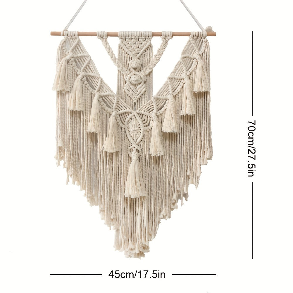 Woven Fiber Wall Art with Geometric Knotwork and Fringe for Living Room & Bedroom Decor