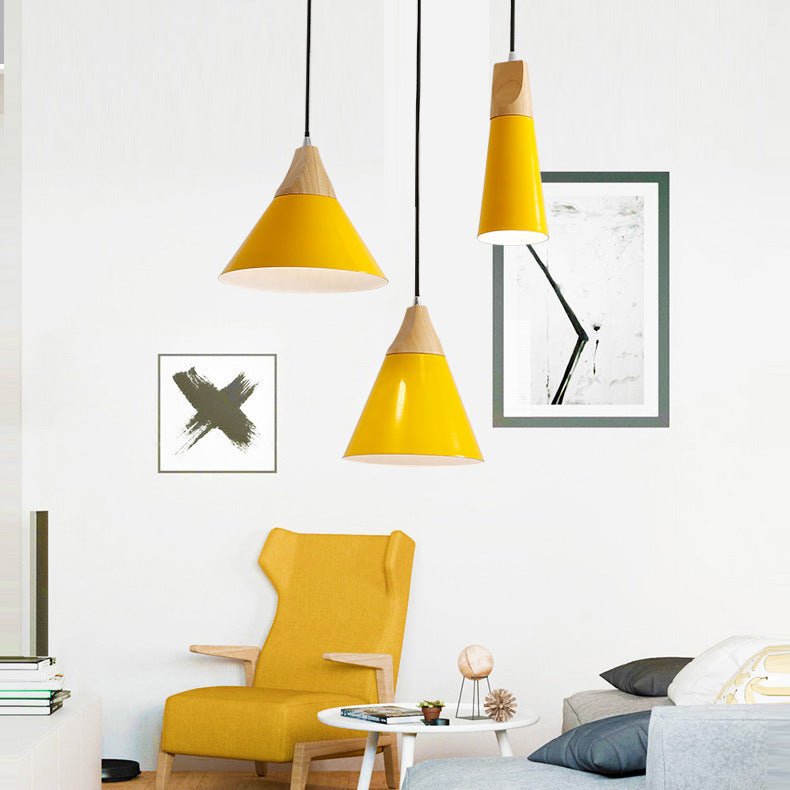 Aluminum & Wood Hanging Lamp E27 Socket Gray Black White Yellow Kitchen Island Dining Table Overhead Fixture Scandinavian Style Modern Minim