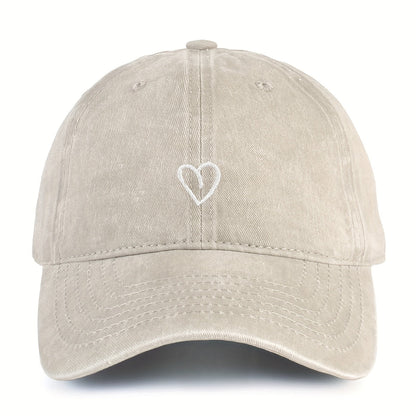 Embroidered Heart Baseball Cap for Women Adjustable Vintage Washed Cotton Dad Hat Summer