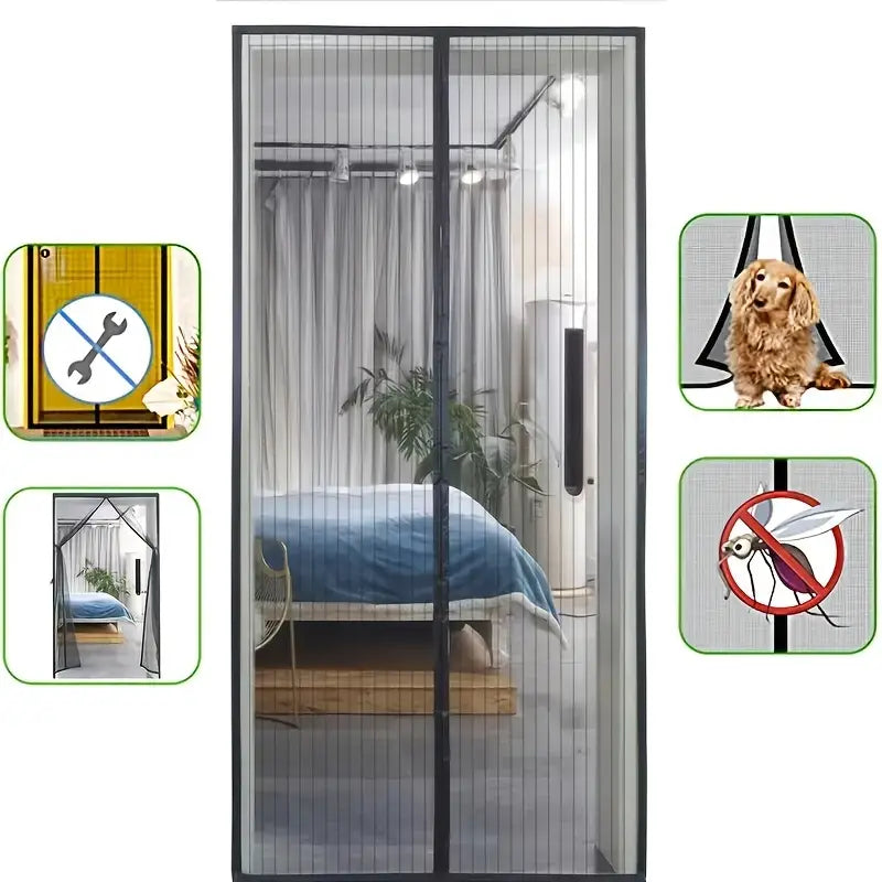Magnetic Mesh Screen Door Self-Closing Hands-Free Entry Insect Protection Summer Ventilation Black White 31-47 in Patio Balcony RV Home