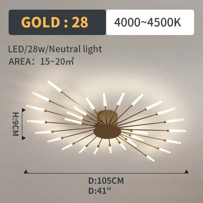 Starburst Flush Mount Ceiling Light Black Gold Modern Firework LED Fixture Bedroom Living Room Natural White Hardwired Indoor