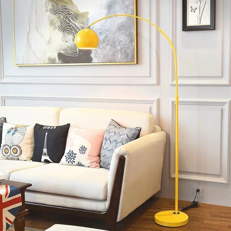 Arched Metal Floor Lamp with Globe Shade for Reading & Living Rooms – Yellow – 70 in Tall – E27 Socket with Foot Switch