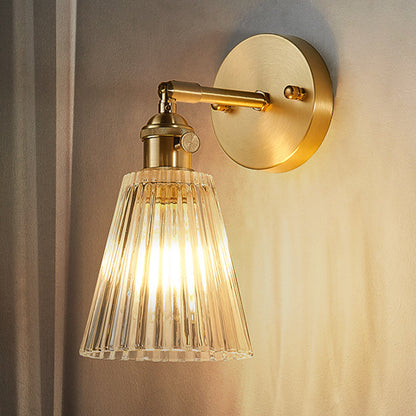 Industrial Sconce Light with Textured Glass Shade and Warm Metal Finish for Bedroom Entryway Loft Apartment Corridor