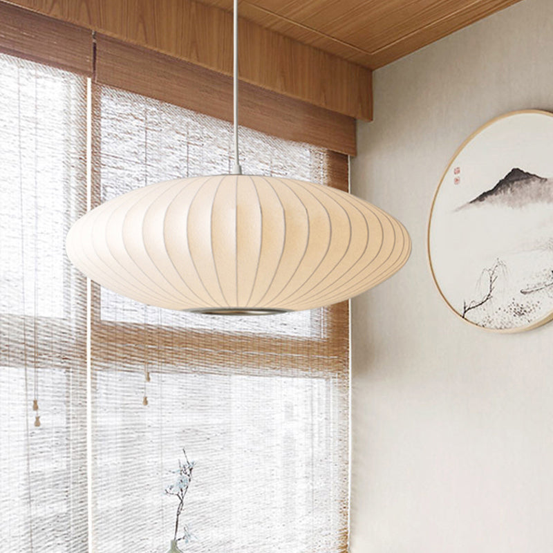 White Fabric Drum Pendant Light with Adjustable Cord for Kitchen Island Dining Room Bedroom Living Room Modern Ceiling Fixture