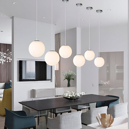 Frosted Glass Globe Hanging Light White Sphere Ceiling Fixture for Kitchen Island Dining Room Bedroom Adjustable Cord Modern Minimalist Desi