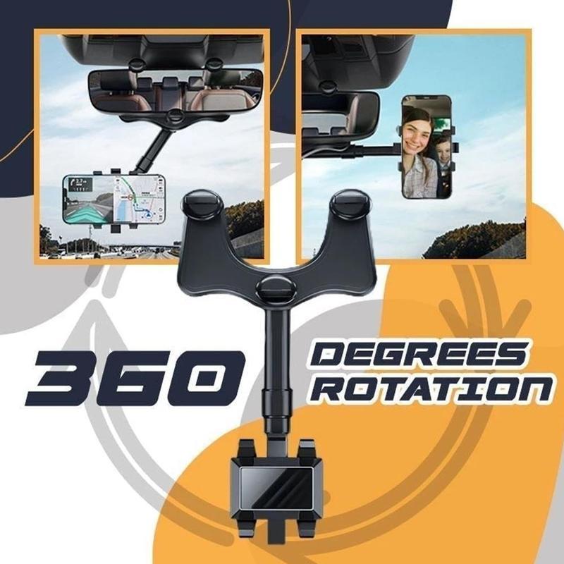 Adjustable Car Mirror Mount for Smartphones - Rotating Clip-On Device Cradle for GPS Navigation and Hands-Free Viewing While Driving