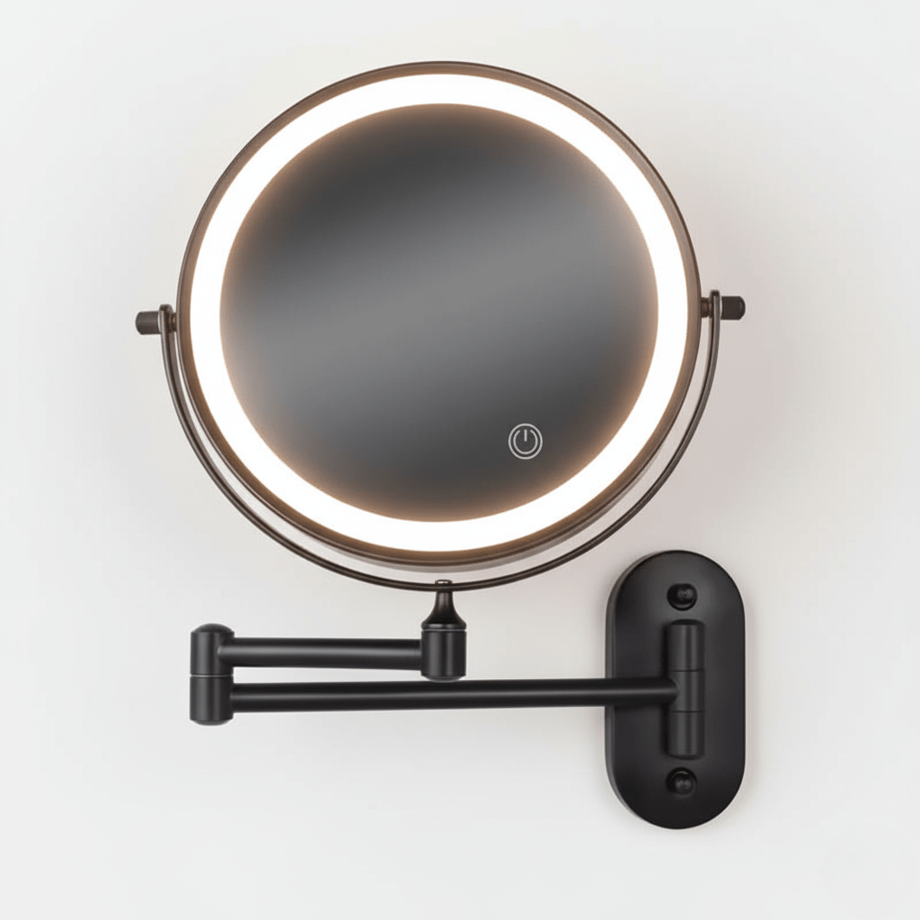 Illuminated Magnifying Vanity Mirror 8-Inch Round Wall-Mount Rechargeable USB Touch-Dimming Cosmetic Grooming Mirror for Bathroom Makeup Ski