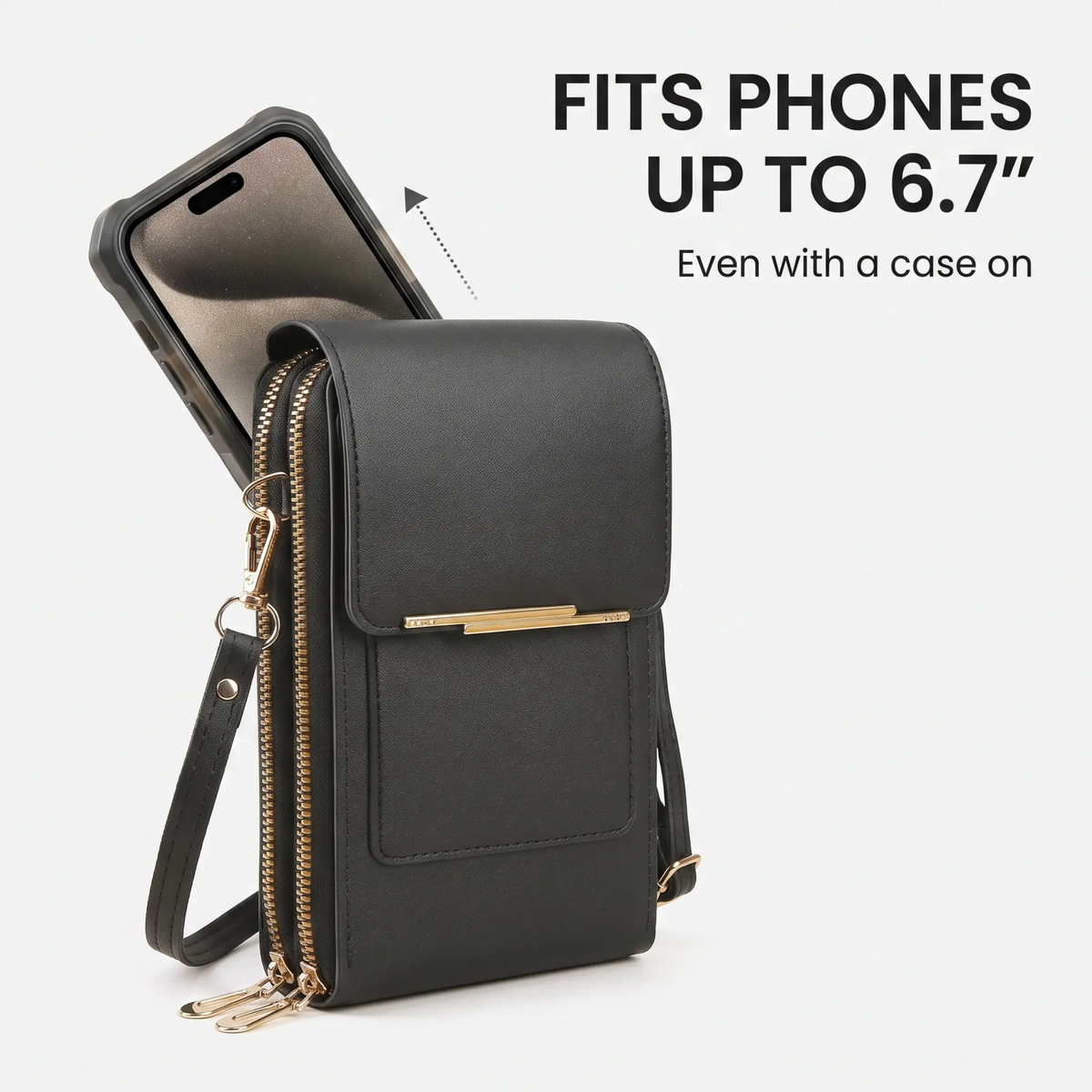 Touchscreen Crossbody Phone Wallet with RFID Blocking for Cards & Cash – Waterproof PU Leather Mini Purse Holds 6.7 in Smartphones
