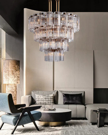 Circular Glass Panel Statement Chandelier 38-60 Inch Multi-Light Fixture for Dining Room Foyer High Ceiling Steel Frame Hanging Light