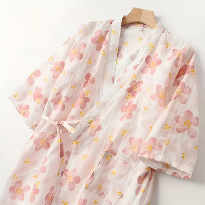 Flora Yukata Women's Bathrobe - Cotton, Adjustable Fit